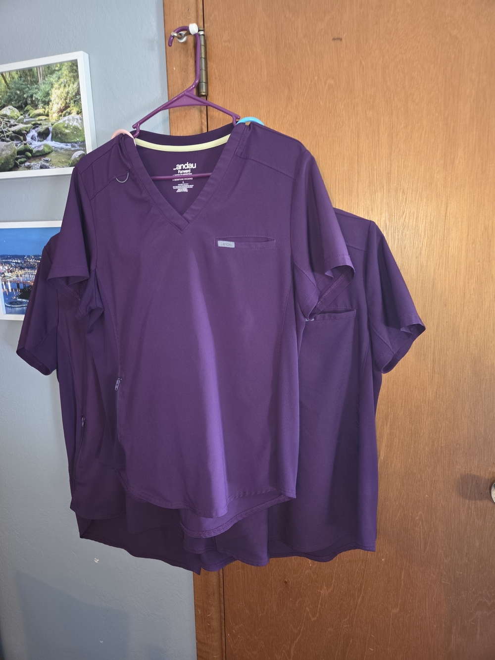 Landau Men's V-Neck Scrub Top - Purple